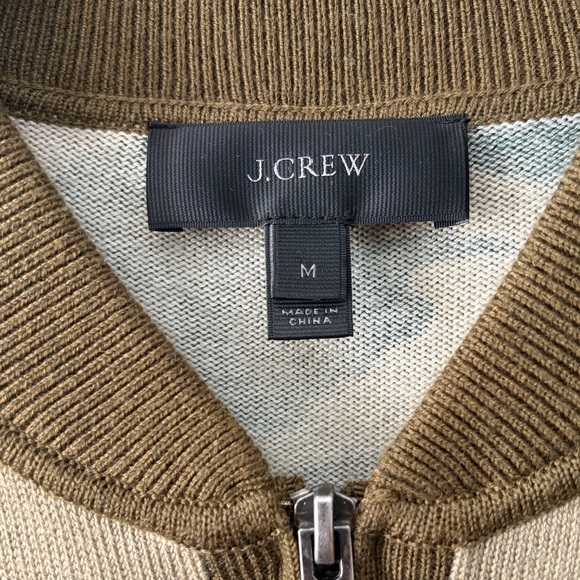 J. Crew Knit Camo Print Zip Front Bomber Jacket Olive Green Women’s Medium - Picture 9 of 11